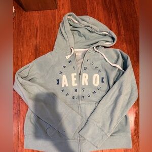 Y2K Aeropostale zip hoodie with logo, large, aqua mint color